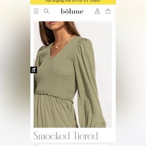 Bohme smocked tiered midi dress size small in sage.